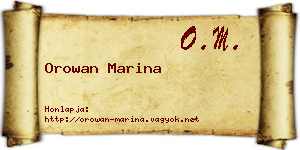 Orowan Marina névjegykártya